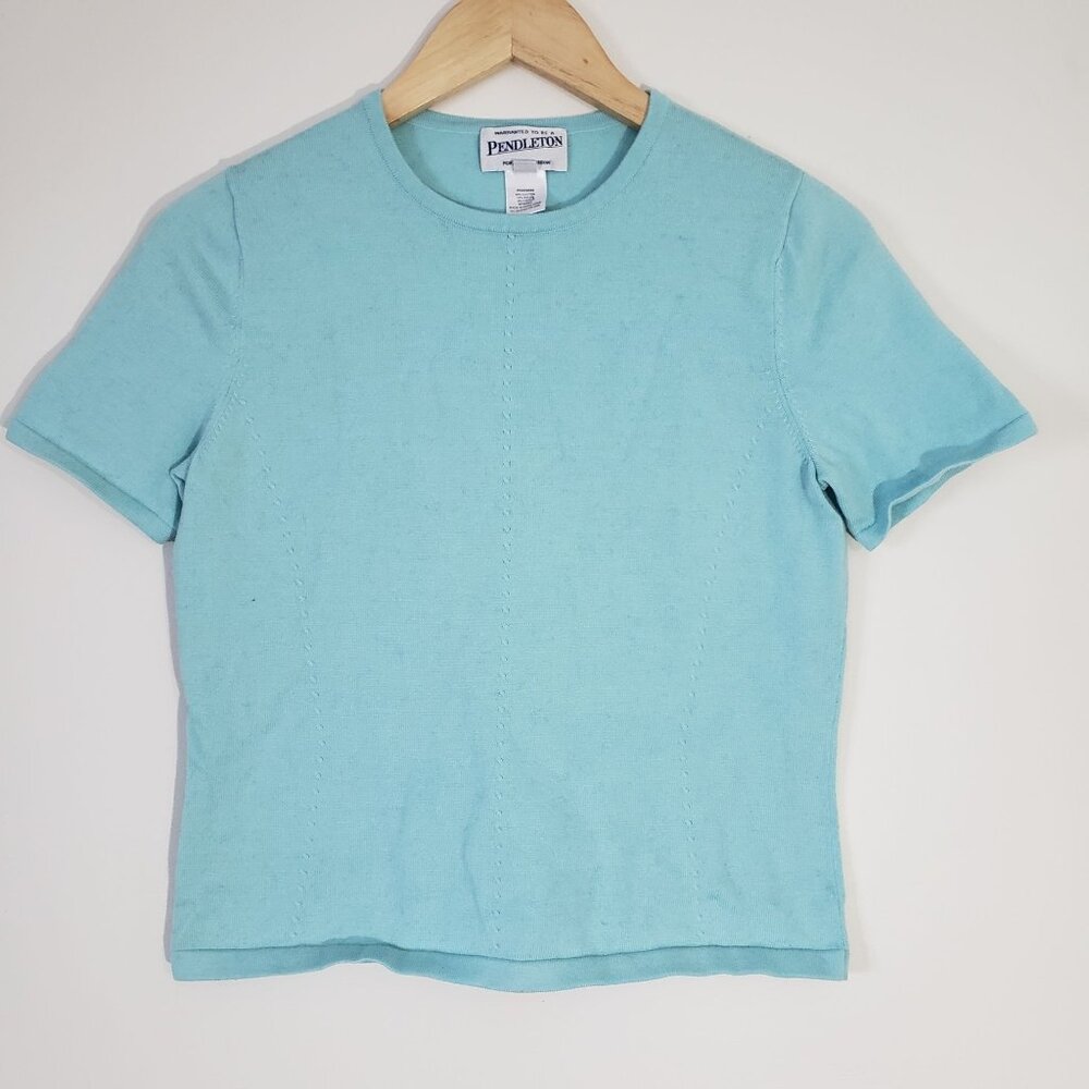 Pendleton Womens Light Blue Short Sleeve  Knit Top Size S Casual Everyday Staple